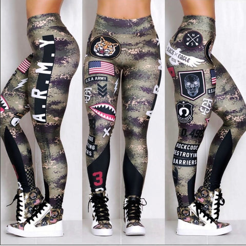 Women Letter Army Yoga Pants 3D