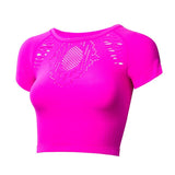 SALSPOR Sexy Hollow Out Sport T Shirt Women Seamless Breathable Crop Yoga Top Elastic Tight Fitness Gym Shirts Running Tank Tops